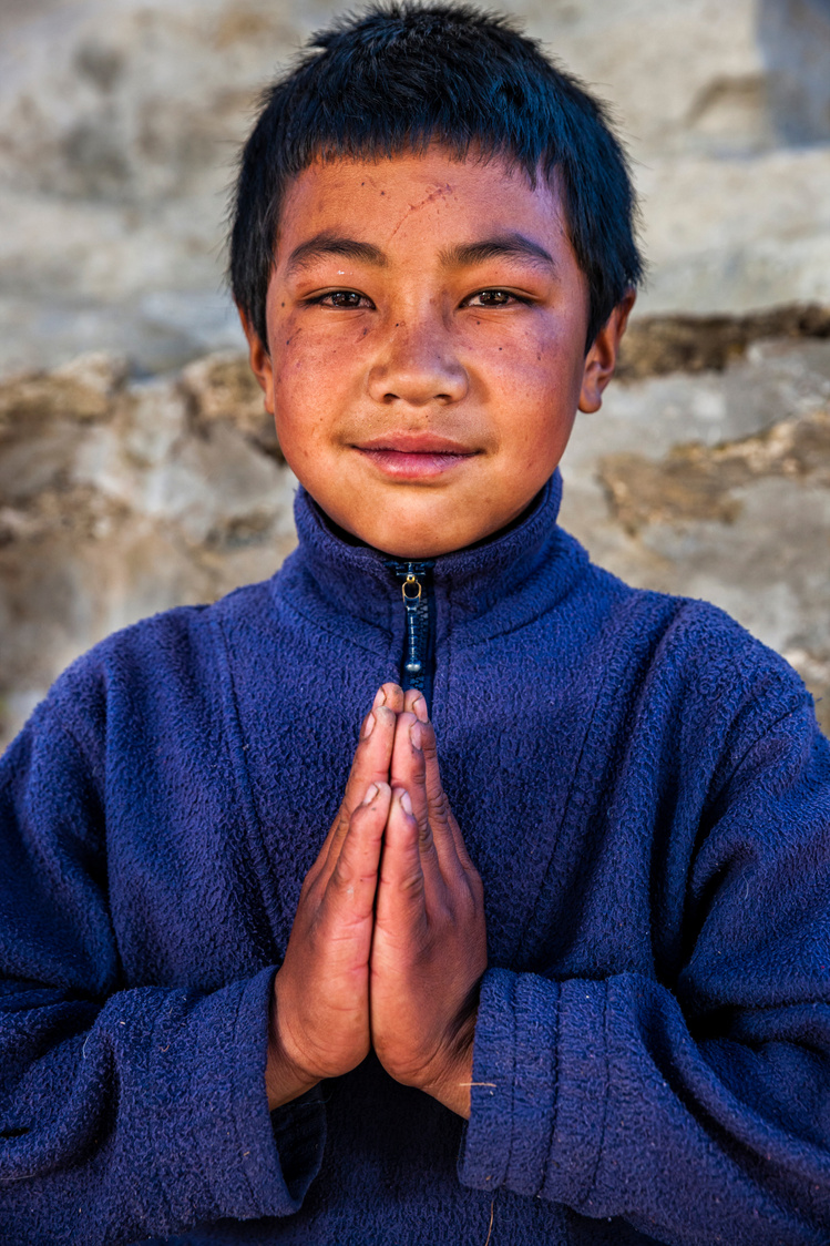 Namaste! - portrait of young Sherpa boy in Everest Region